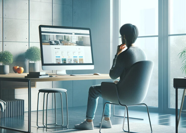 Mann, der an seinem Schreibtisch vor einem Computer sitzt