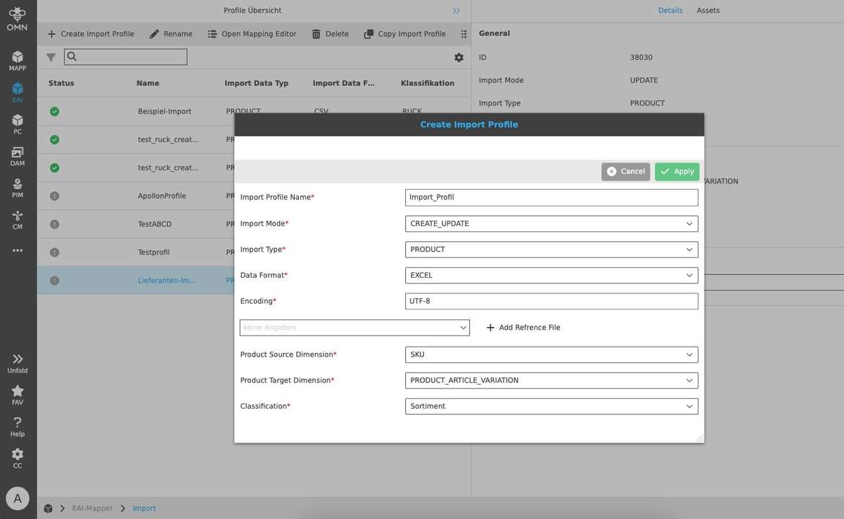 OMN 7 EAI Import-Profil erstellen