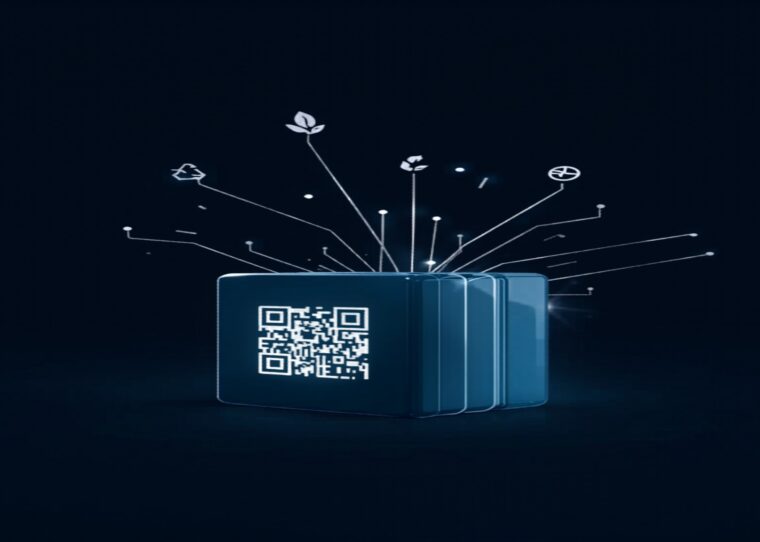 Digitaler Produktpass (DPP) - Produkttransparenz und Kreislaufwirtschaft visualisiert durch QR-Code und Datennetzwerk