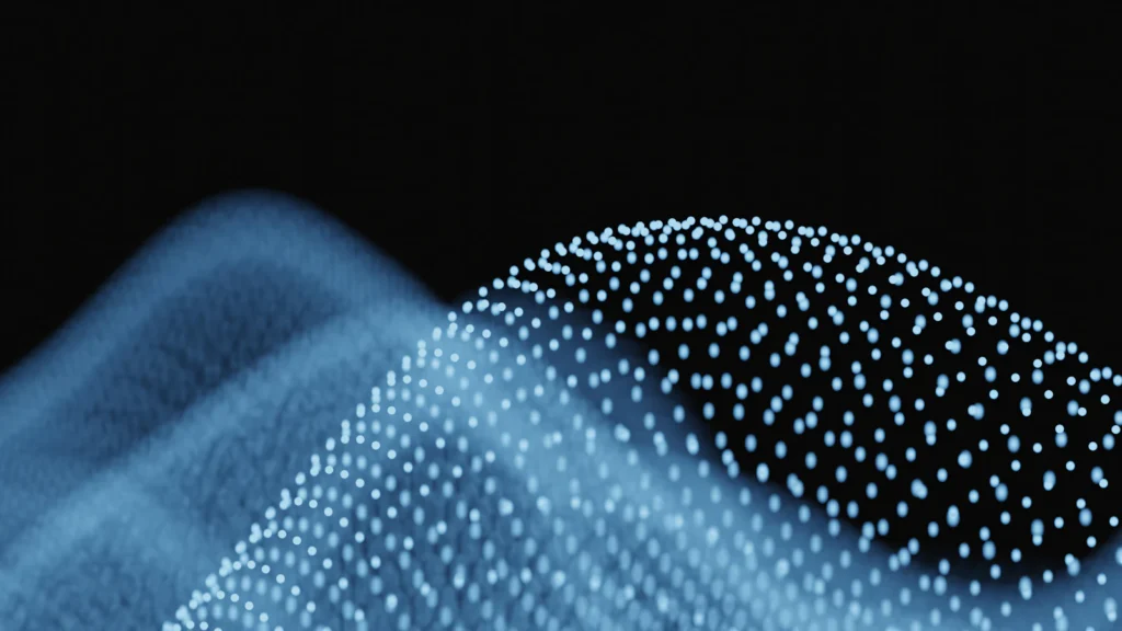 Abstract blue data-stream wave symbolizing AI shopping agents in agentic commerce
