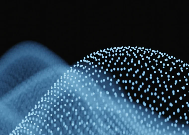 Abstract blue data-stream wave symbolizing AI shopping agents in agentic commerce