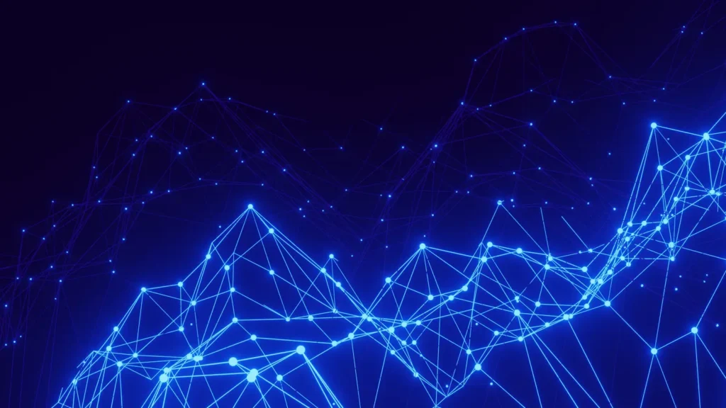 Abstract blue data network symbolizing the product-data hub — visual for the PIM vs. ERP comparison
