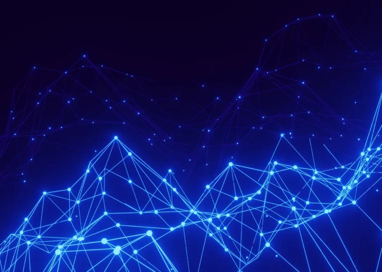 Abstract blue data network symbolizing the product-data hub — visual for the PIM vs. ERP comparison