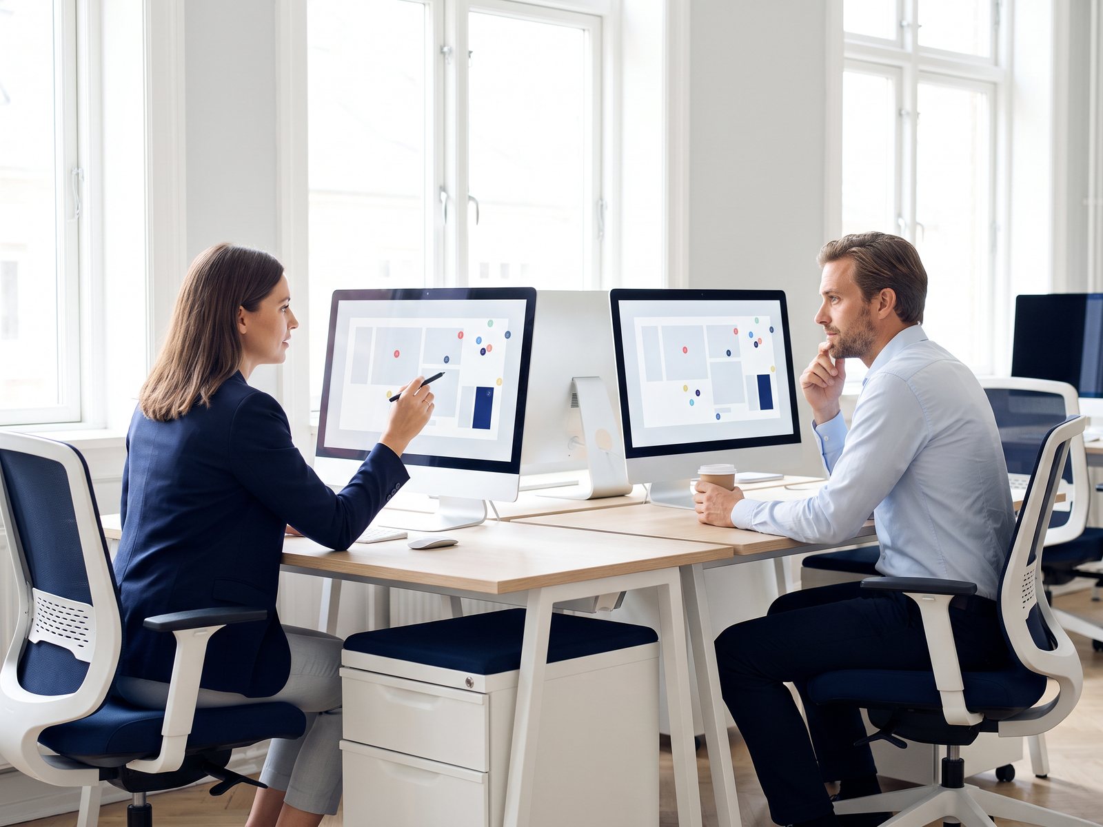 Client and designer reviewing a draft digitally