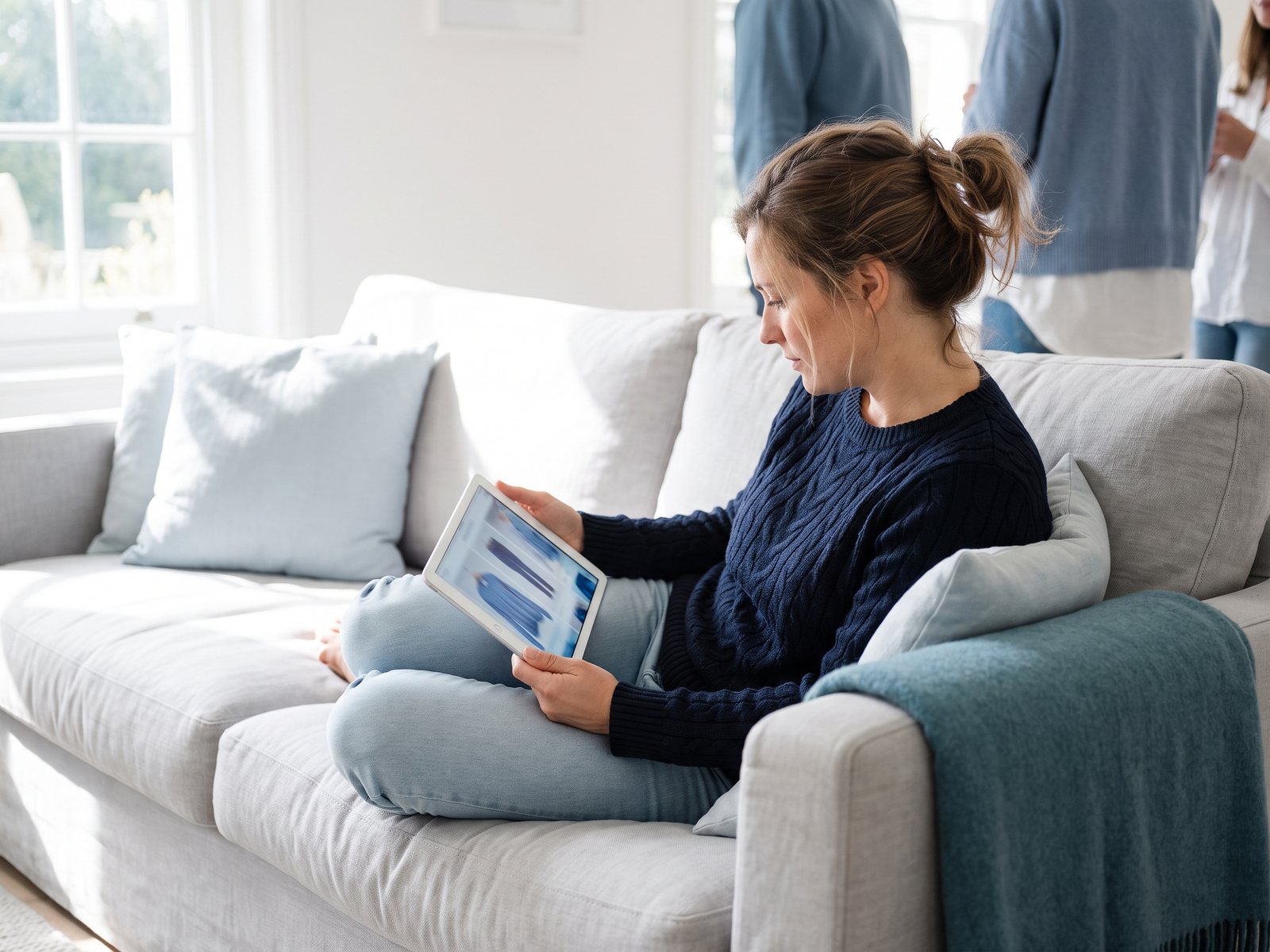Woman browsing an online catalogue on a tablet
