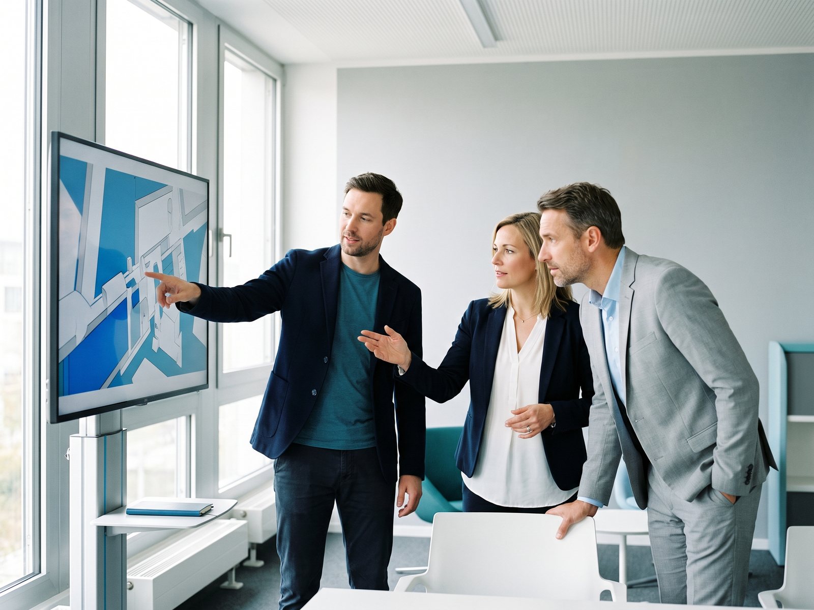 Engineer and sales presenting a product configuration