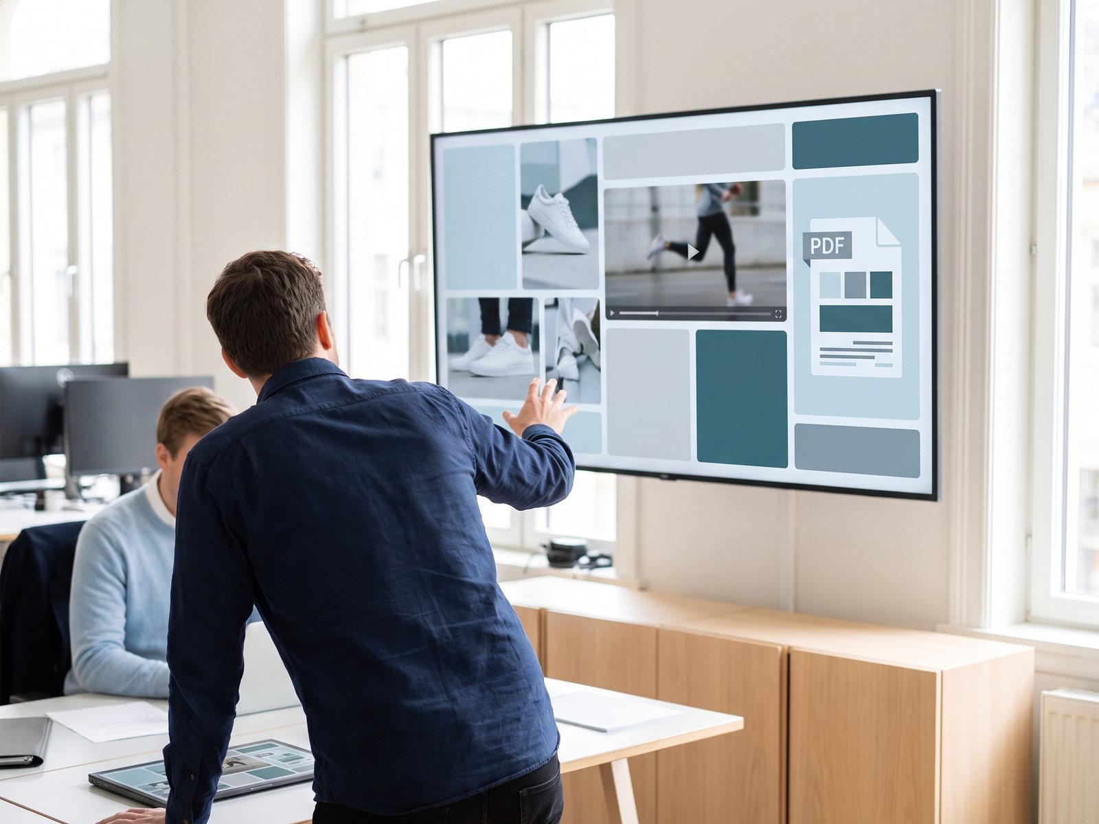 Photos, video and data sheet of a product on screen
