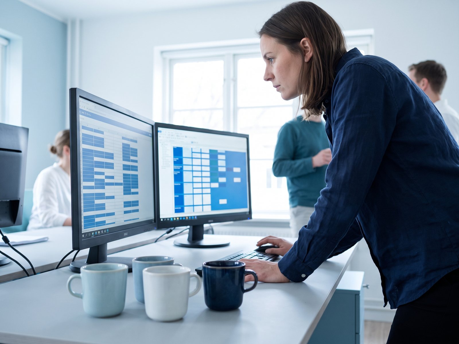 Product manager checking master data on screen