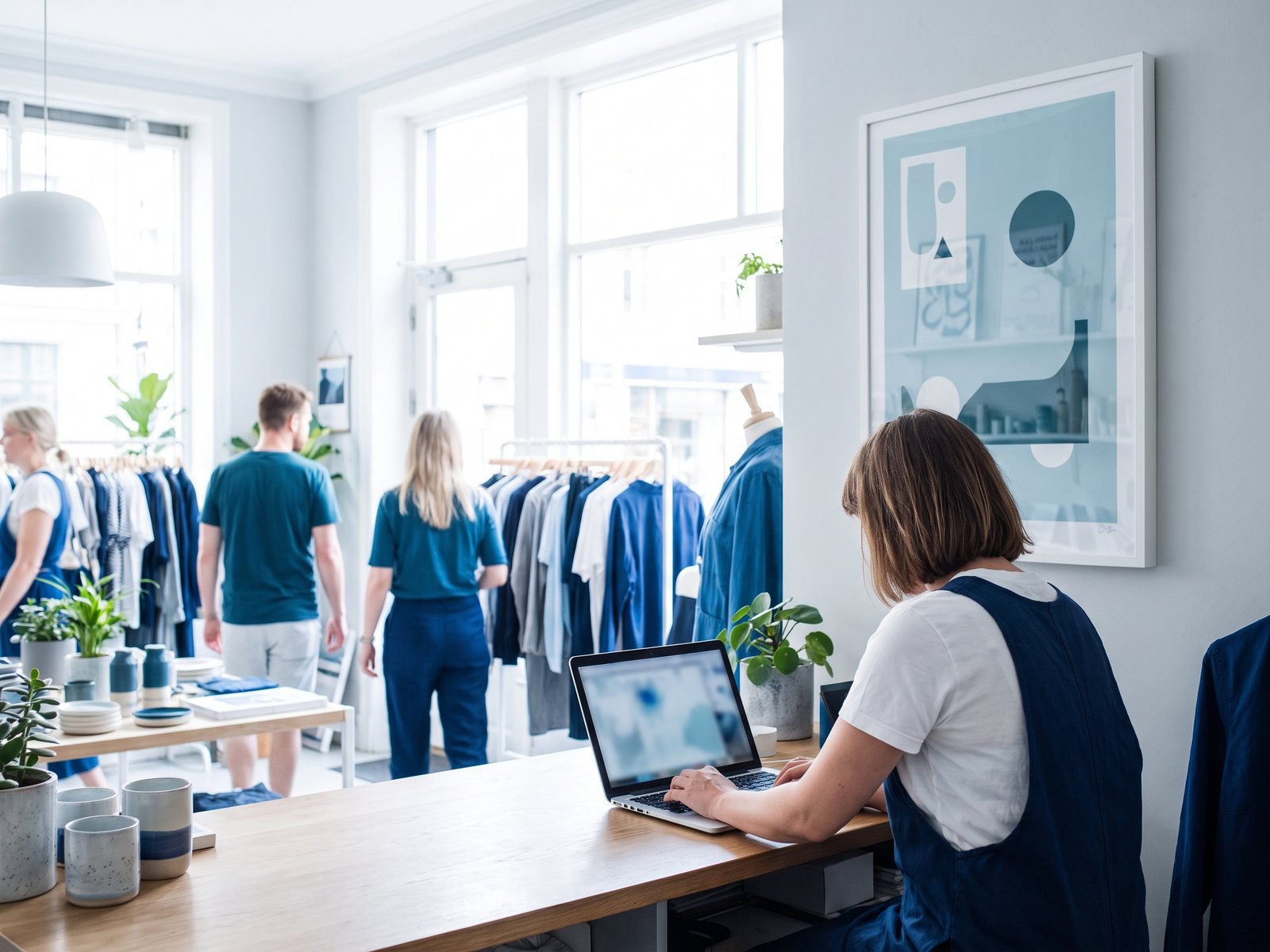 Store owner personalising a poster via web-to-print