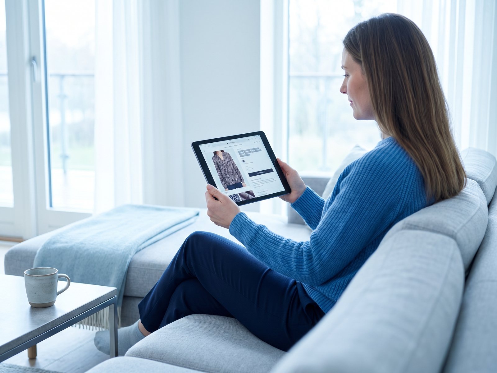 Customer reading detailed product information before ordering