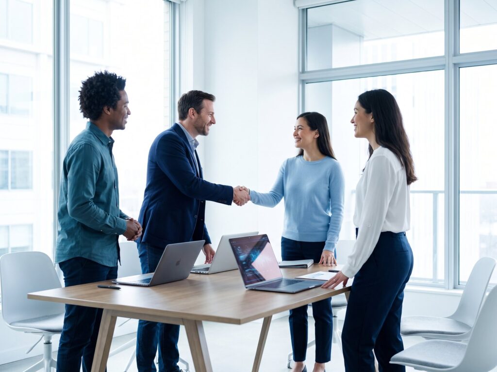 Consultant welcoming a customer team at project start