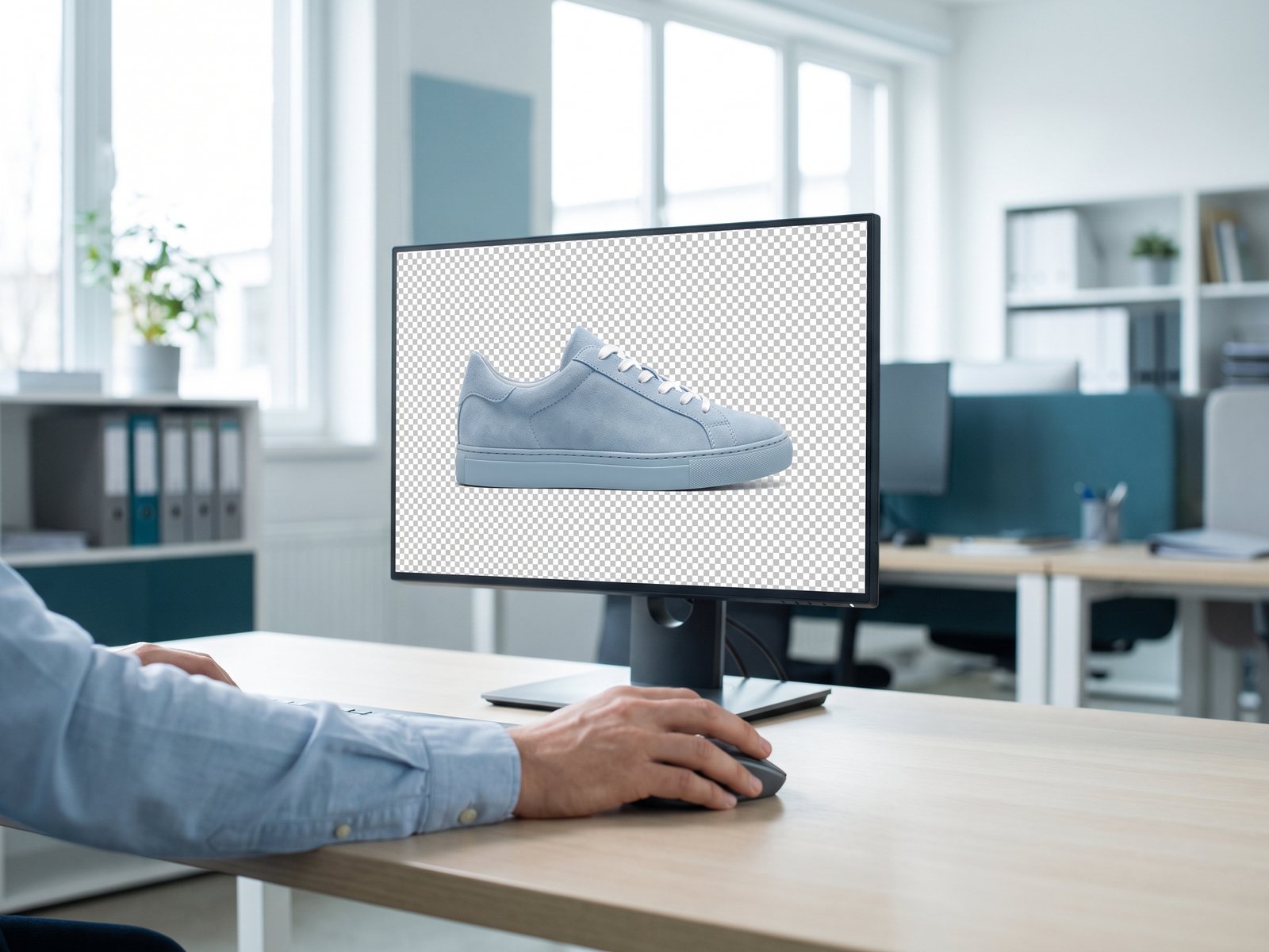 Freigestellter Sneaker auf transparentem Hintergrund am Bildschirm