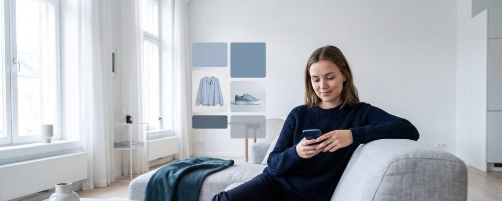 Frau sieht personalisierte Produktempfehlungen auf dem Smartphone