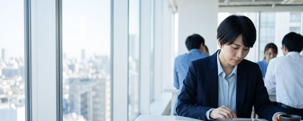 Managerin liest einen Analystenbericht auf dem Tablet