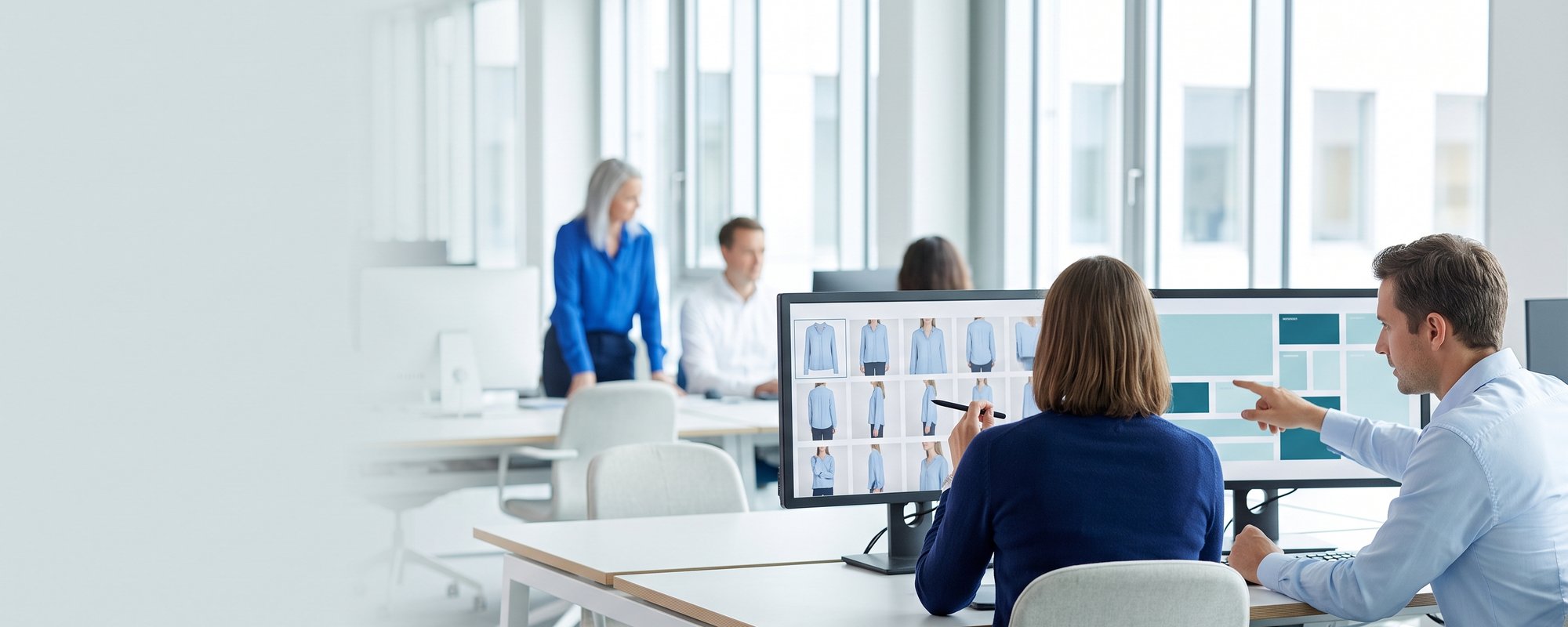 Team gleicht Produktbilder und Produktdaten derselben Bluse ab