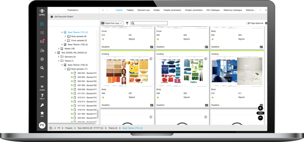 Screenshot von OMN DAM mit Flatplan