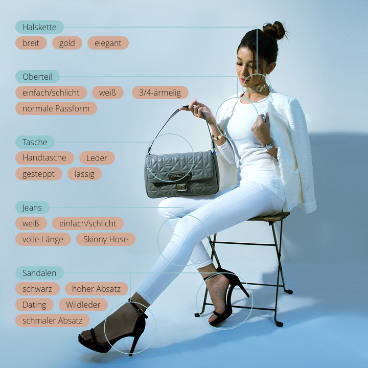 Seated woman with object recognition applied to the photo