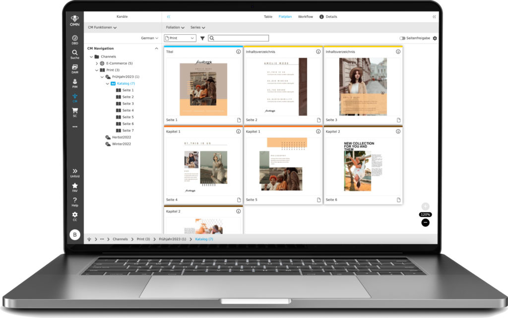 Ein Laptop mit OMN Channel Management in der Anwendung