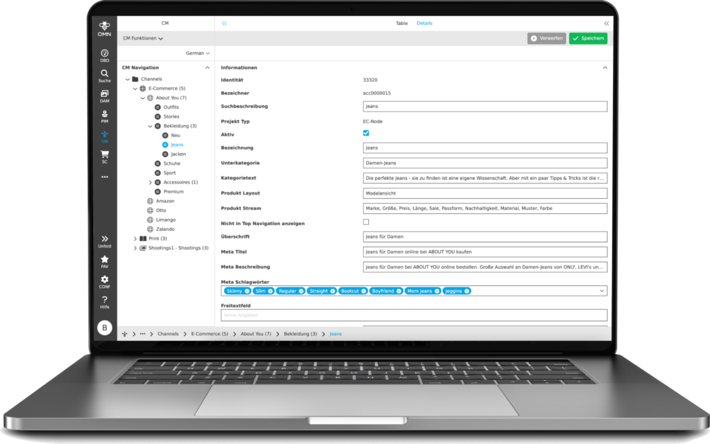 Ein Laptop mit OMN Channel Management in der Anwendung
