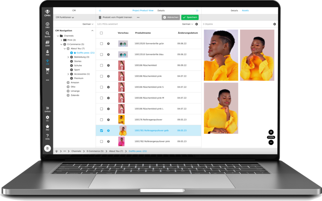 Ein Laptop mit OMN Channel Management in der Anwendung