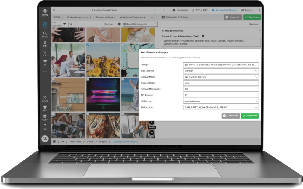 Screenshot von OMN DAM zu Produkttexten