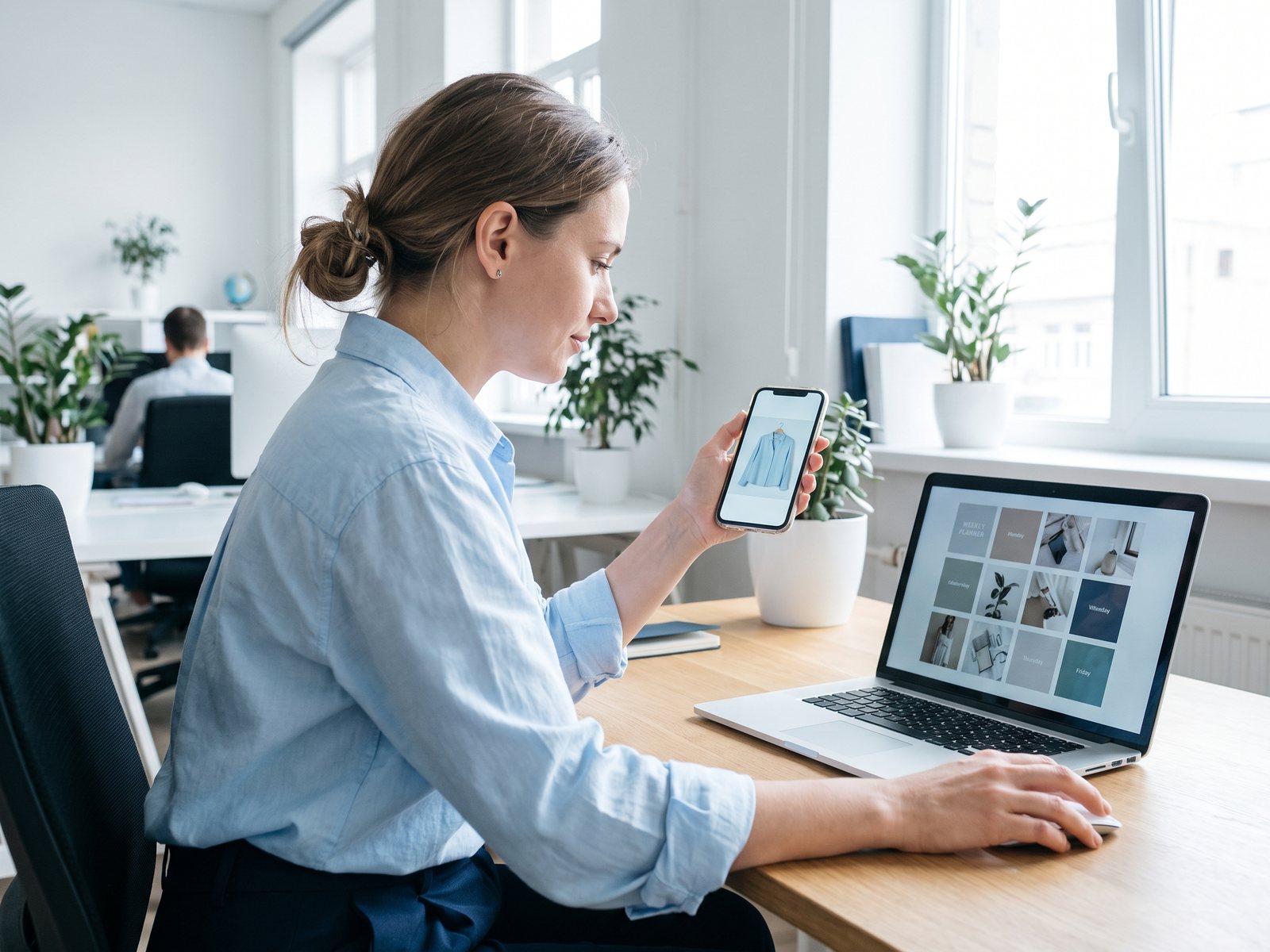 Social-Media-Managerin plant Beiträge mit Produktfotos