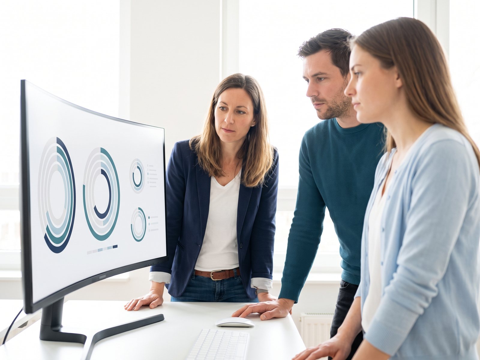 Managerin prüft ein Dashboard zur Datenvollständigkeit