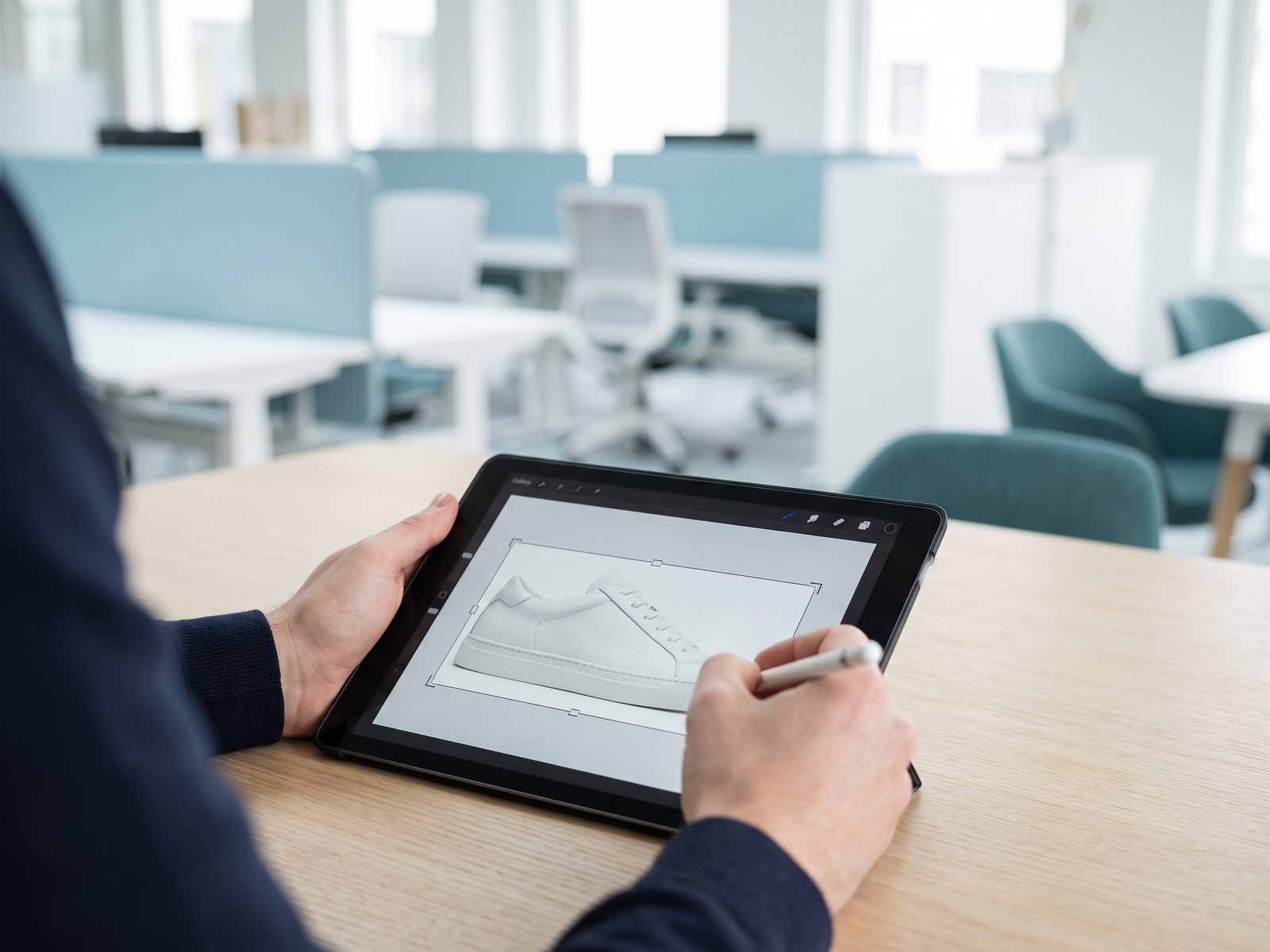 Setting the crop of a sneaker photo on a tablet