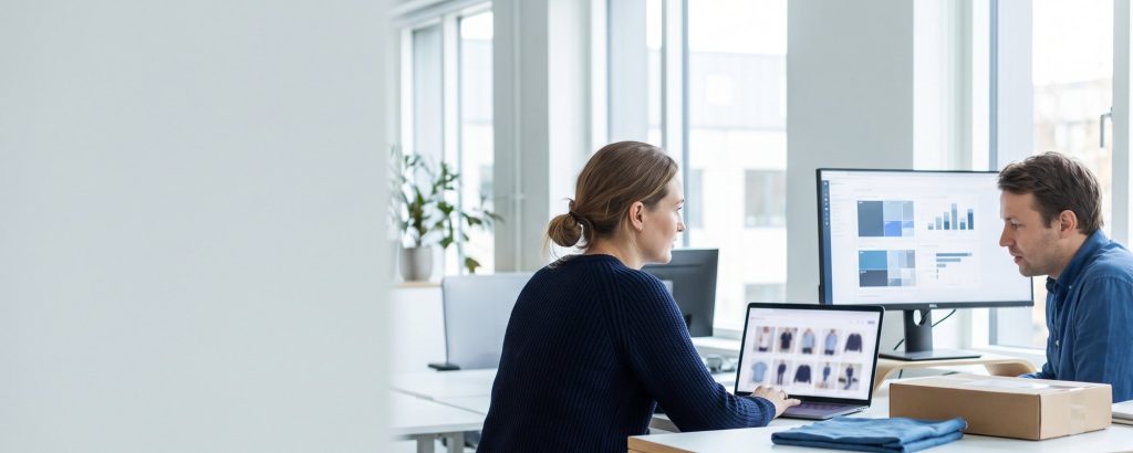 E-commerce manager comparing online shop and product data