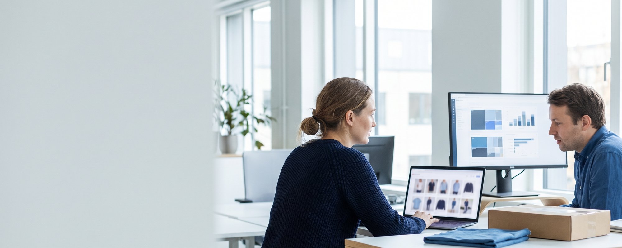 E-commerce manager comparing online shop and product data
