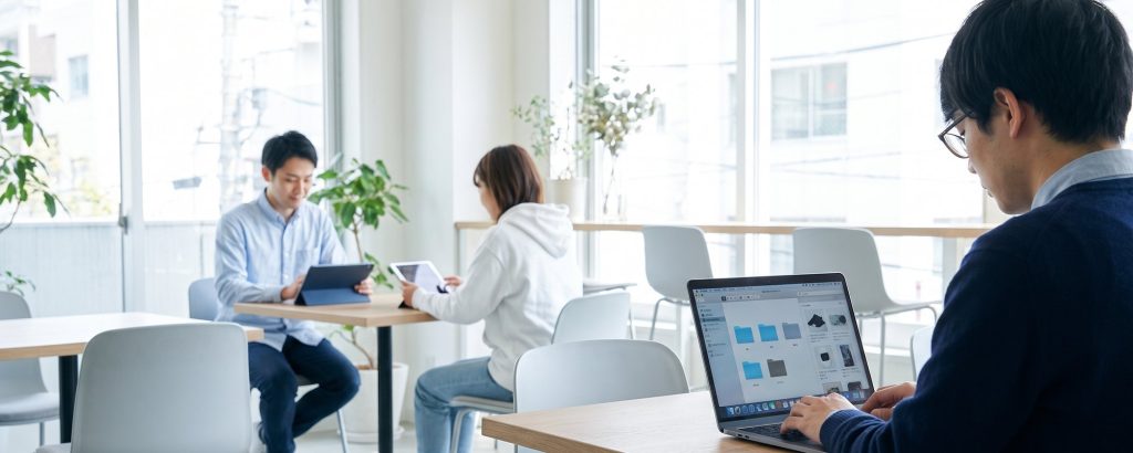 Team member uploading product photos to cloud storage