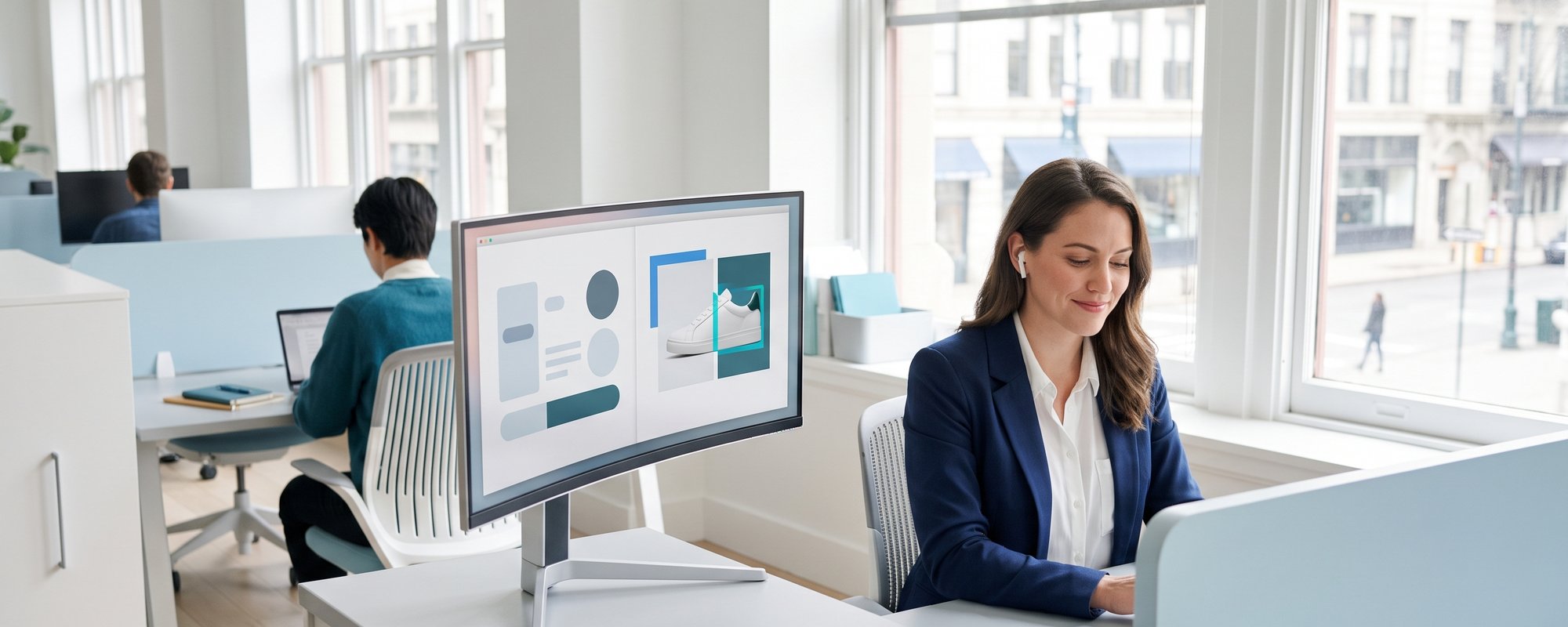 Product data manager reviewing AI suggestions for product attributes
